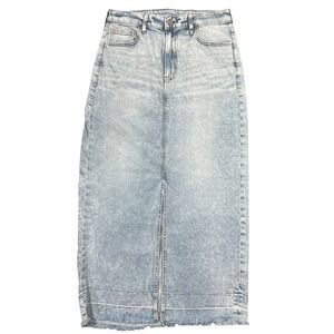 Gap Denim Midi Skirt Sz 4 Tall Light Wash Raw Hem Front Slit Boho Grunge Summer